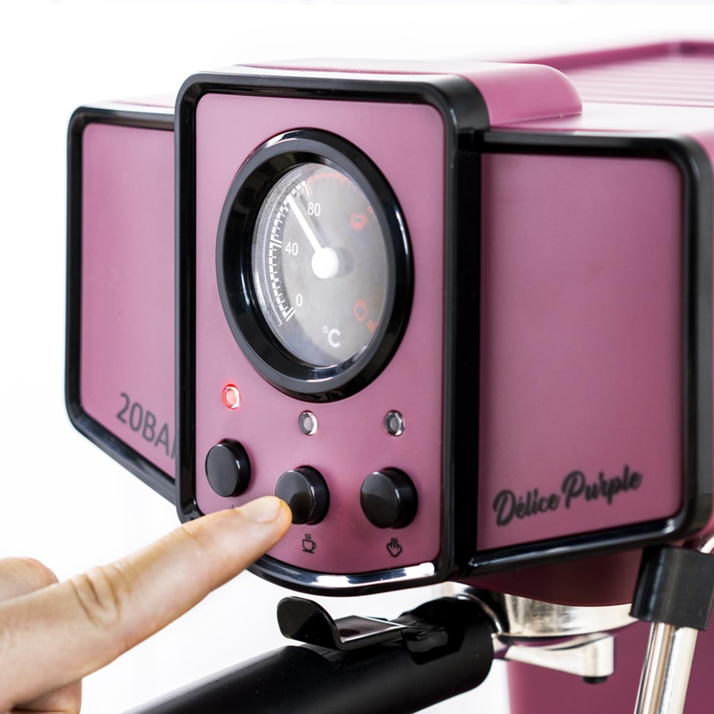 ECODE® Cafetera Express con 20 Bares de Presión y 1050 W, Vaporizador, Deposito de 1.5L, Calientatazas, Termometro, Brazo Doble Salida, Dosificador con Prensador, Mono/Doble dosis - Delice Purple