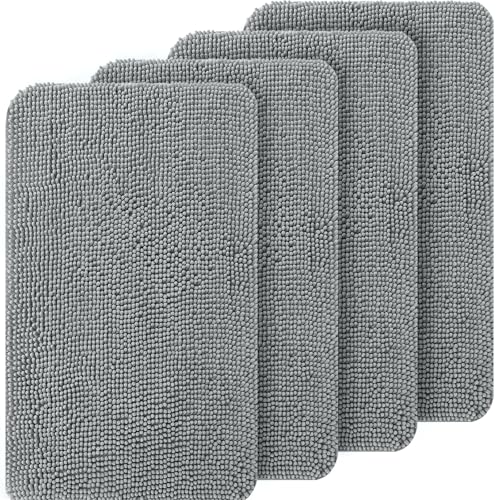 OLANLY Dog Door Mat Set 4-Piece 30x20, Absorbs Moisture and Dirt, Absorbent Non-Slip Washable Doormat, Quick Dry Chenille Mud Mat for Dogs, Entry Indoor Entryway Carpet for Inside Floor, Grey