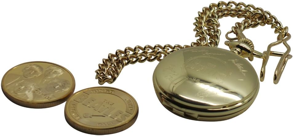The Beatles Signed Pocket Watch and Collectors Medal 24kt Gold Coated Gift in Wooden Box John Lennon Ringo Starr Paul McCartney George Harison