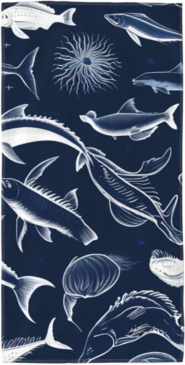 Ocean Fishes Print Hand Towels for Kitchen, Decorative Bathroom Towels Decor Farmhouse Cute for Men Women Gifts