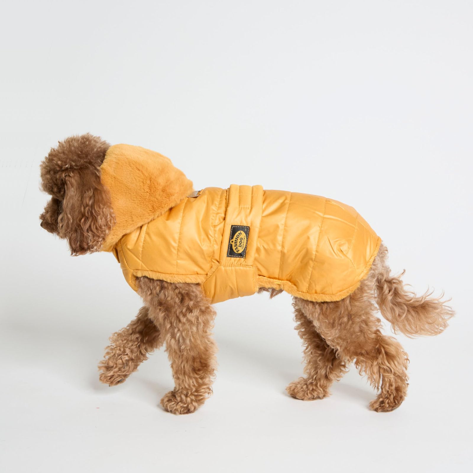 Fashion Dog Hunde-Steppmantel mit Abnehmbarer Kapuze - Ocker-Gelb - 36 cm
