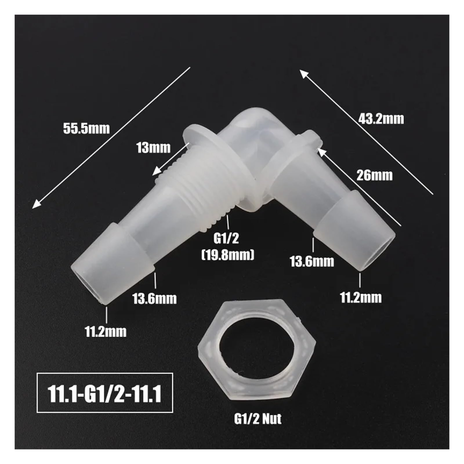 5~200 Uds M6 M8 G1/8 G1/2 rosca a 2-12mm PP Unión de mamparo conectores acodados tuerca hexagonal acuario pecera conector manguera bomba aire(11.1-G1I2-11.1,50pcs With Nuts)