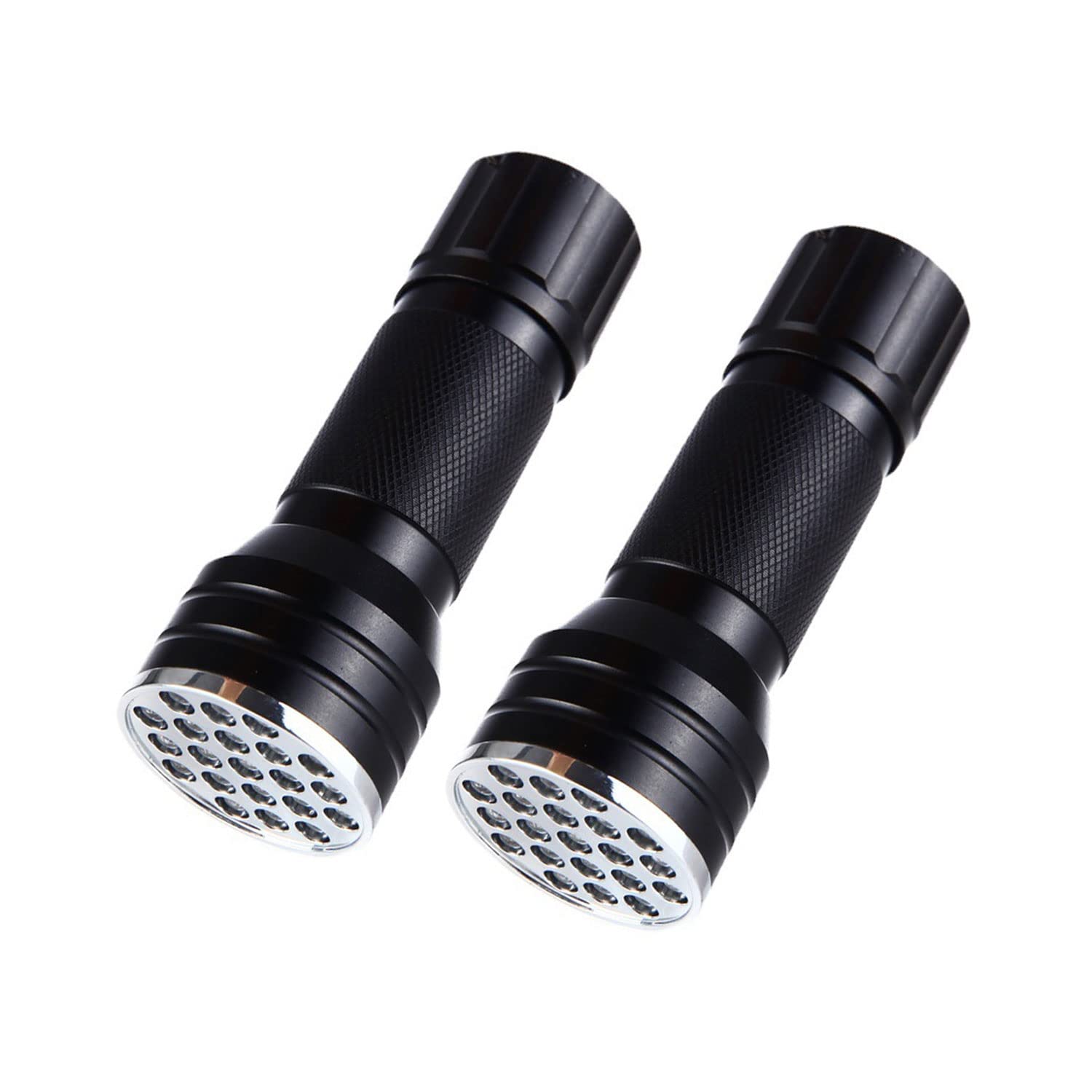 CAM2 Latarka, 2 sztuki mini latarki UV z 21 diodami LED, światło ultrafioletowe 395 nm do geocachingu, detektorów turbiny dla zwierząt domowych (bez baterii)