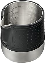 HOMEE Coffee Milk Frothing Pitcher - 12 oz Stainless Steel Milk Frothing Pitcher with Round Spout - Milk Frothing and Steaming Pitcher Heat Resistant Silicone Grip Pads