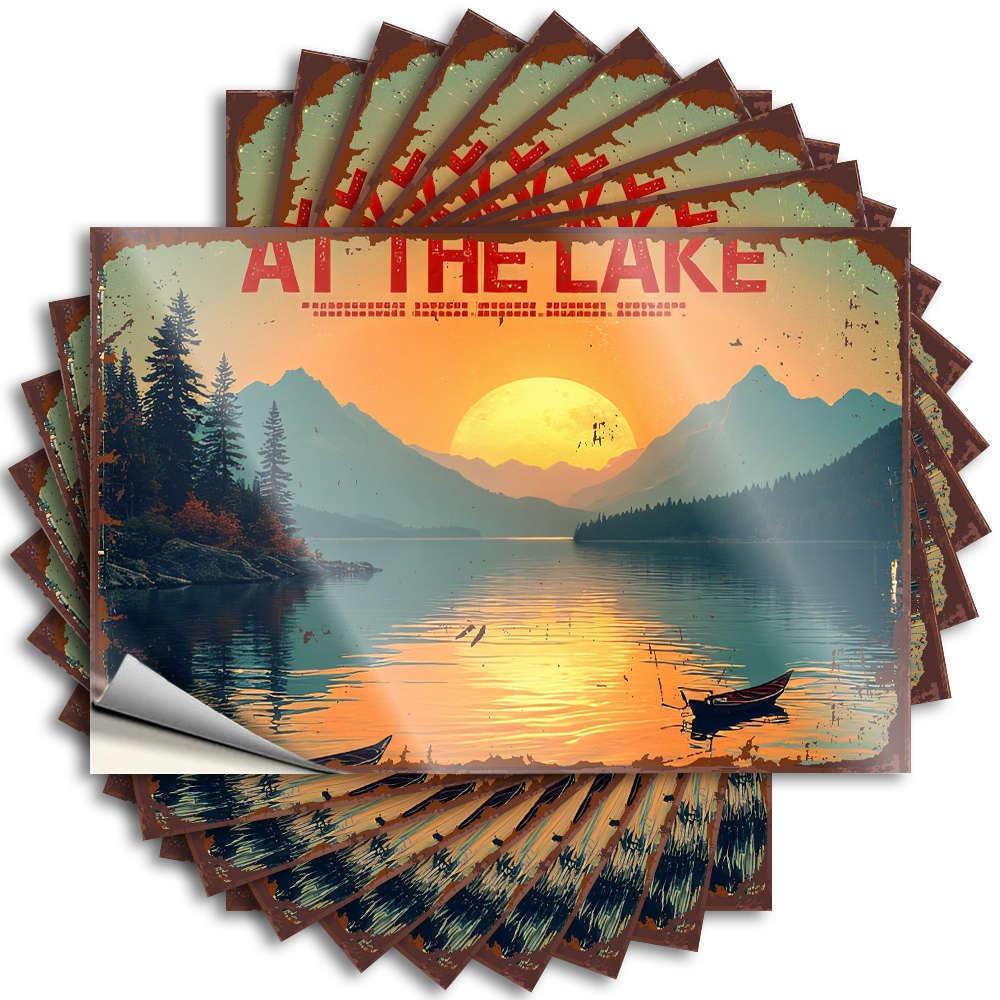 Enjoy The Serene Beauty of Nature with 'at The Lake'. Decals Stuff for Men Self Adhesive | Funky Cover Vinyl Sticker Pack for Long(6X9CM)