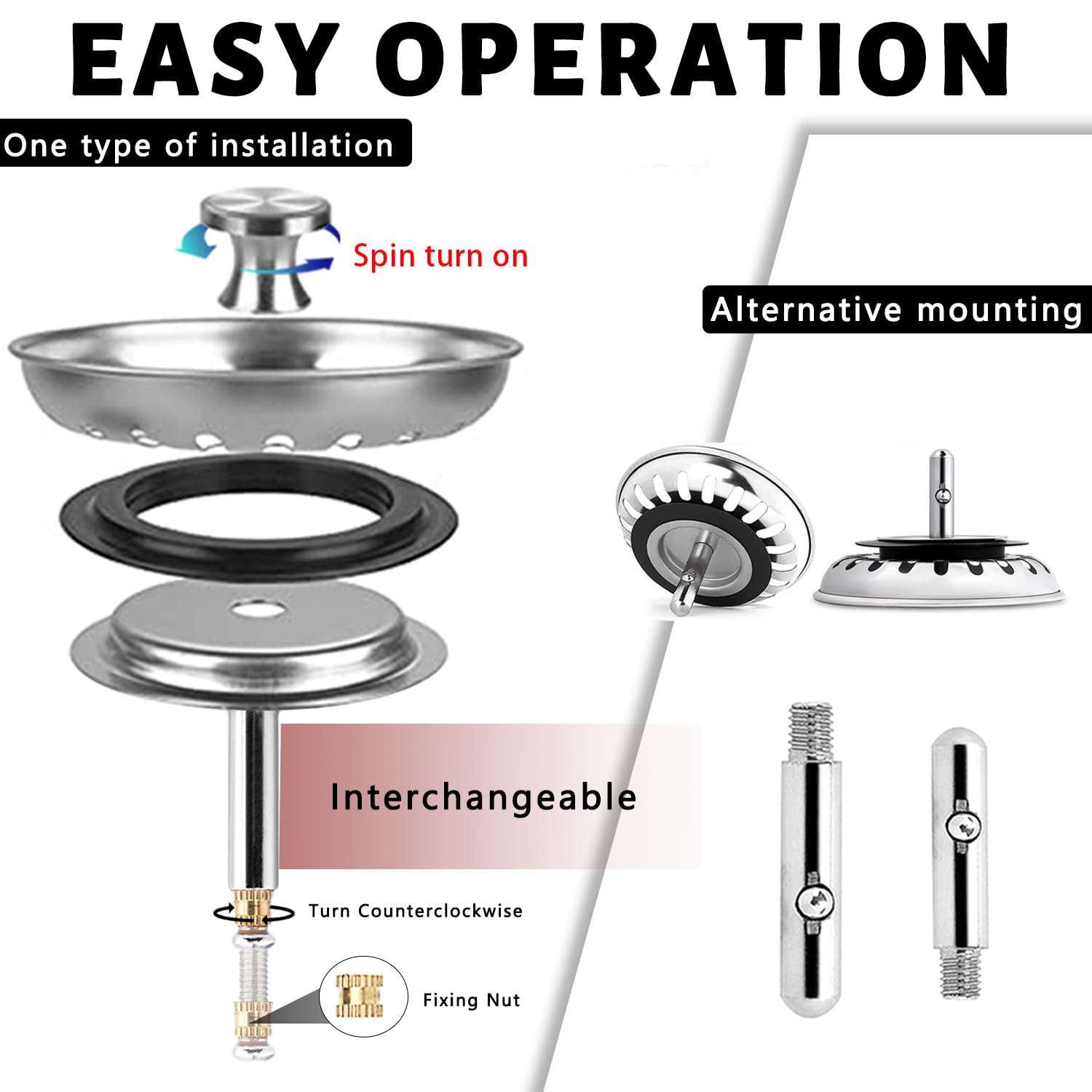 2 Tappi Lavandino Acciaio Inox 304 - Diametro 78mm, Universali - Foto 6