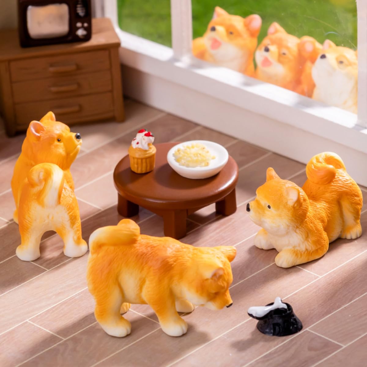 KARLOR Mini Dog Figures Set, 6 Pieces Shiba Inu Statues, Cute Puppy Ornaments, Dog Sculpture, Pets Figure, Animal Ornaments