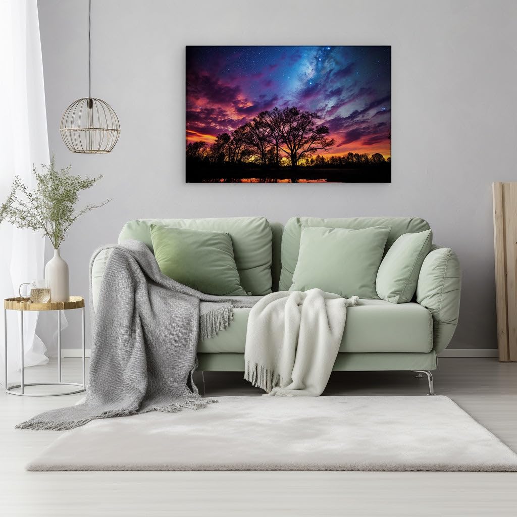 Canvas for Living room. Starry Serenity Under Nature's Palette, 27 x 18 inch Canvas Wall Art - Modern Home Decor