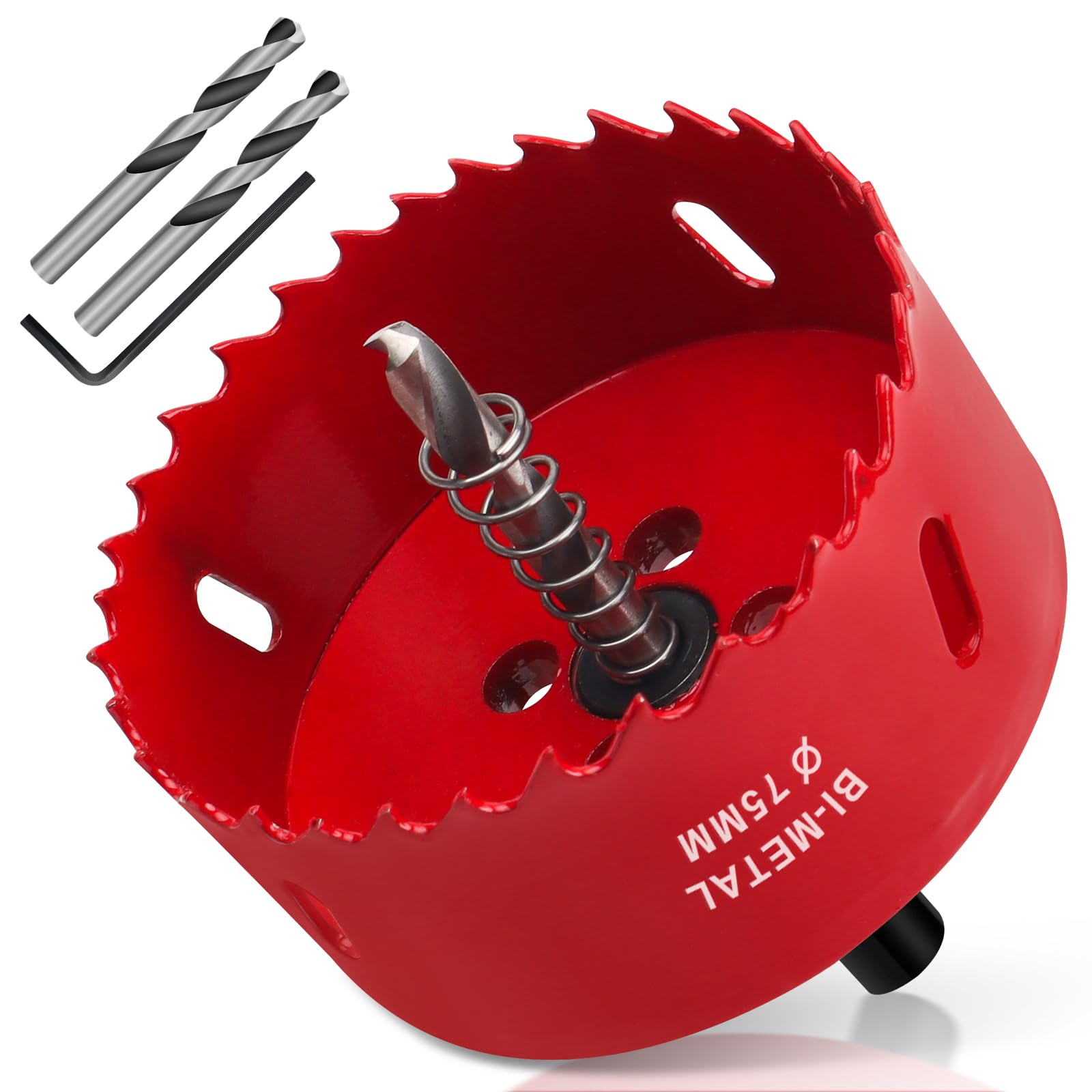 Yeepeo Lochsäge 75mm, Universal HSS M42 Bi-Metall Lochsägen, Lochkreissäge mit Sechskant-Schaft und Bohrer Lochbohrer Set Bohrkrone für Holz, Rigips, Trockenbau, Kunststoffe, 1 Stück Rot
