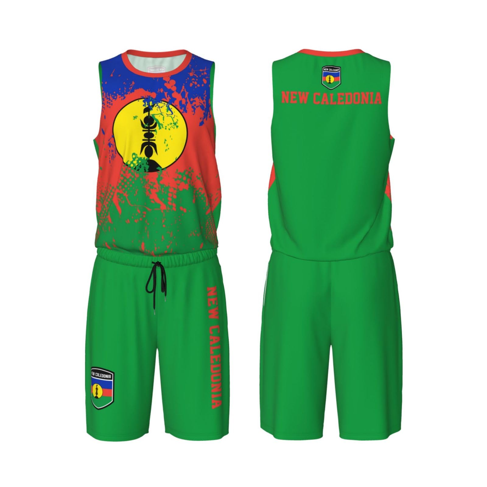 New Caledonia Flag Grain (3) Basketball Jersey Uniform Suit for Men Adults Training Athletic Set