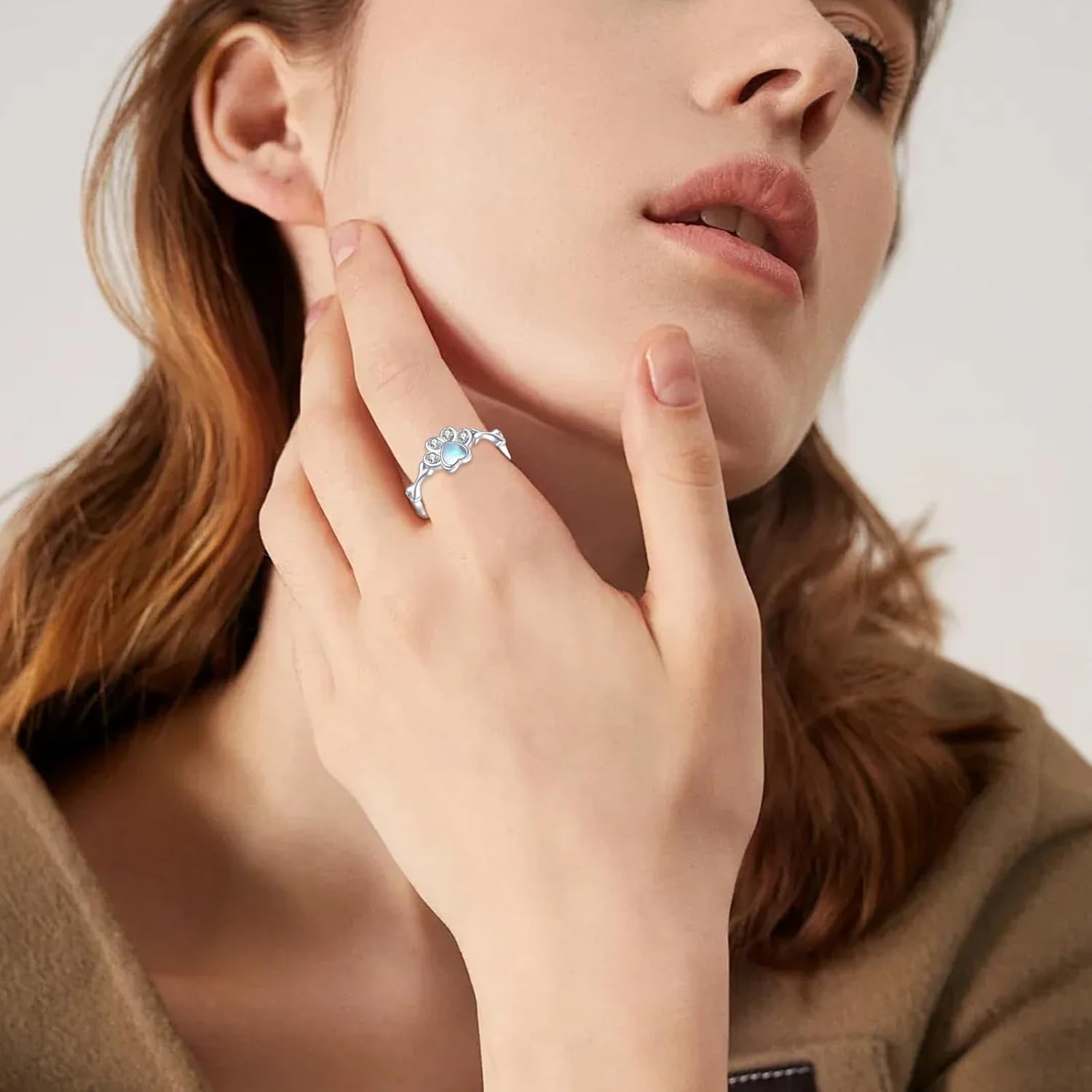 URONE Paw Print Rings For Women 925 Sterling Sliver Dog Rings Paw Print Jewelry Gift