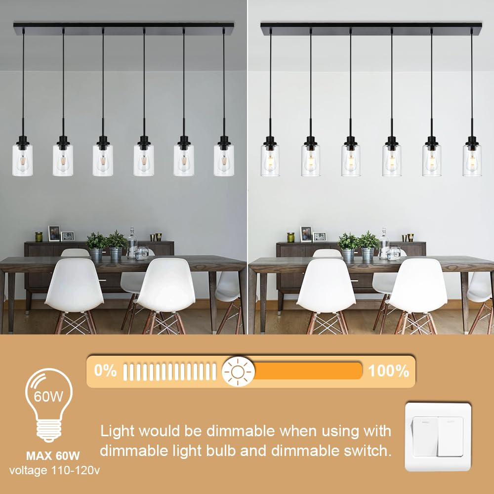 WINSHEN 6-Lights Pendant Light Fixtures Ceiling, Modern Black