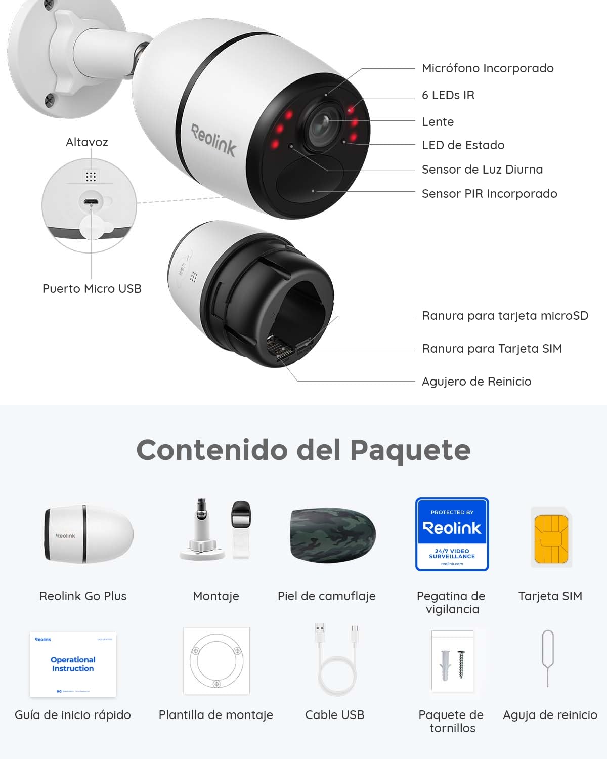 Reolink 4MP 3G/4G LTE Cámara Vigilancia Exterior con Batería Recargable | 2K HD Camara Solar Exterior Inalámbrica, Detección Inteligente, Audio Bidireccional, con Tarjeta SIM, Cloud/Alexa, Go Plus