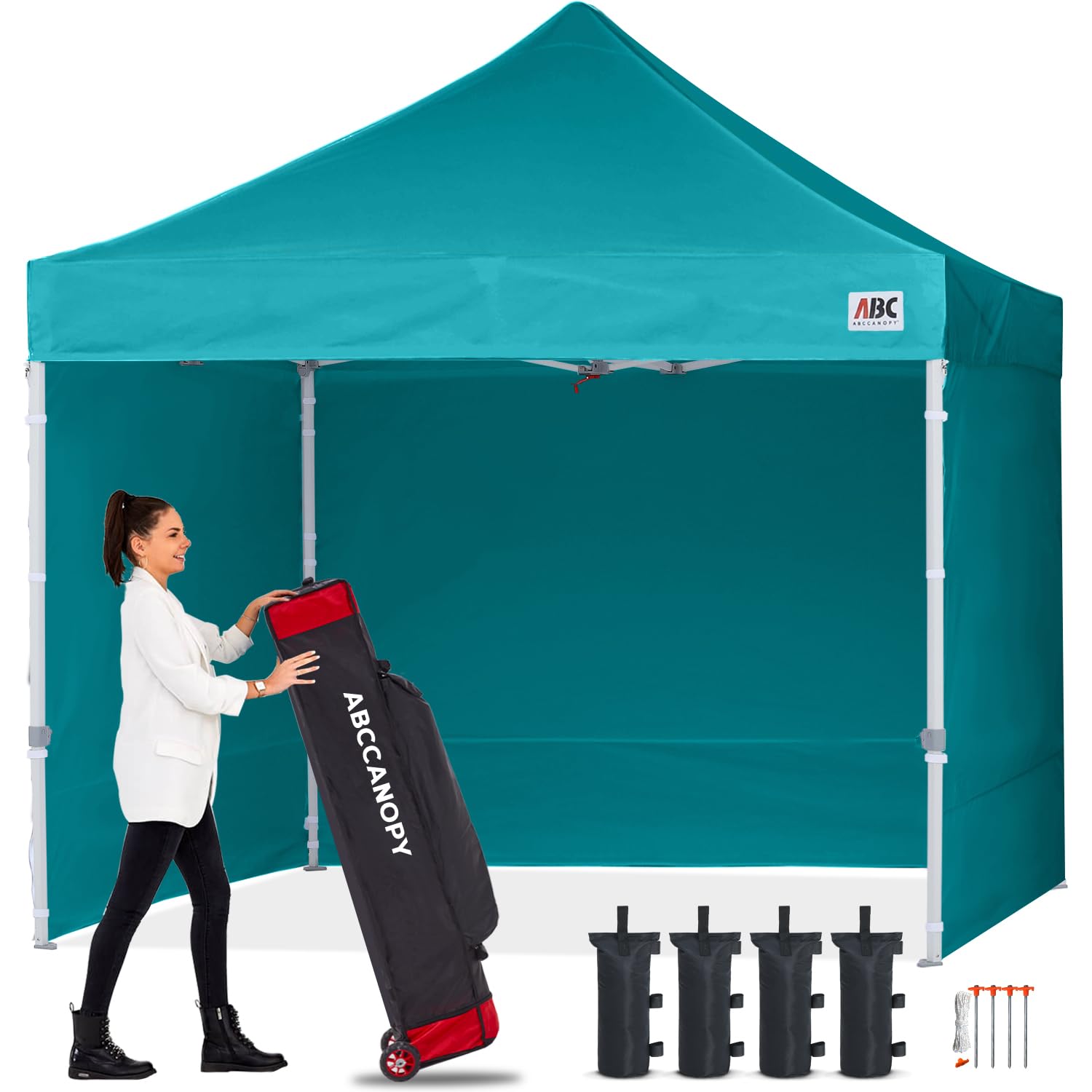 ABCCANOPY 2.5x2.5M Pop Up Gazebo Canopy Commercial Tents Market stall with 4 Removable Sidewalls and Roller Bag Bonus 4 Weight Bags (Turquoise)