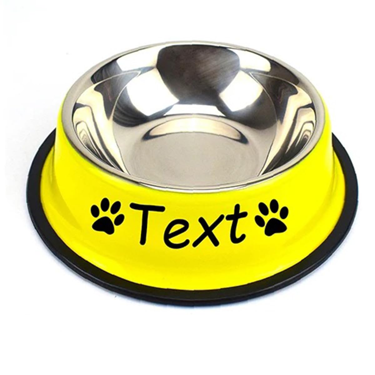 Keruidian Personalized Name Bowls for Dogs and Cats, Stainless Steel Pet Bowls, Colorful, Water Food, Non-slip Meal Bowls, Round Personalized Bowls In Various Sizes (Yellow)