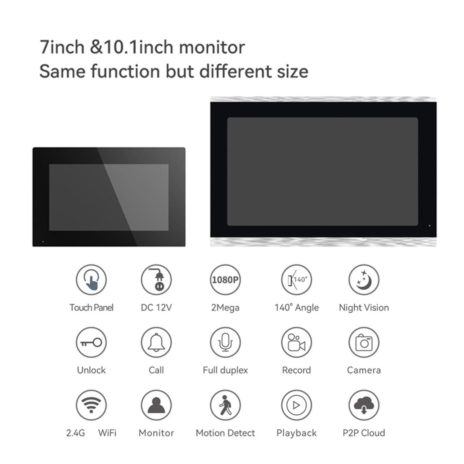 Videoportero Inteligente 1080p 10 Pulgadas 7 Pulgadas Video WiFi Intercomunicador Timbre 140 ° Portero Electrónico con Cámara Wi Fi(7inch-kw02 Add 32G TF Card)