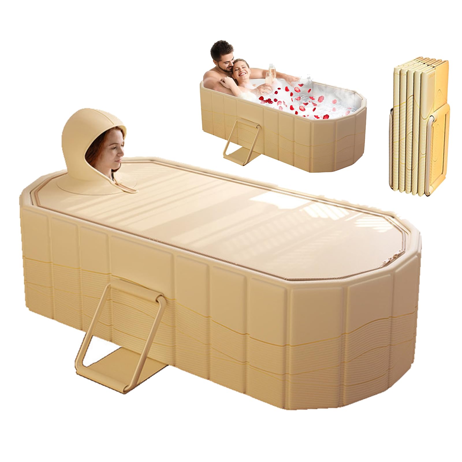 Bañera Plegable Para Adultos, 2 En 1 Baño De Hielo Y Agua Caliente, 150x55x50 cm De Grosor Bañera Portátil Independiente Para Ducha Con Tapa Minipiscina Para Spa En Casa Baño De Hielo