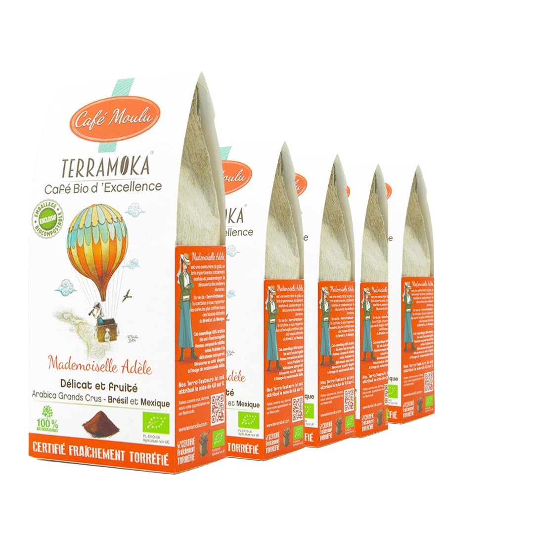 TERRAMOKA 1,25 kg Gemahlener Bio-Kaffee | 100% Arabica aus Mexiko & Brasilien | Delikat Mild & Fruchtig | 100% recycelbare Packung | In Frankreich geröstet