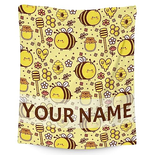 Personalized Bee Blanket Gifts, 40"x50" Cute Throw for Women Girls, Soft Cozy Warm Flannel Blanket for Sofa Bed