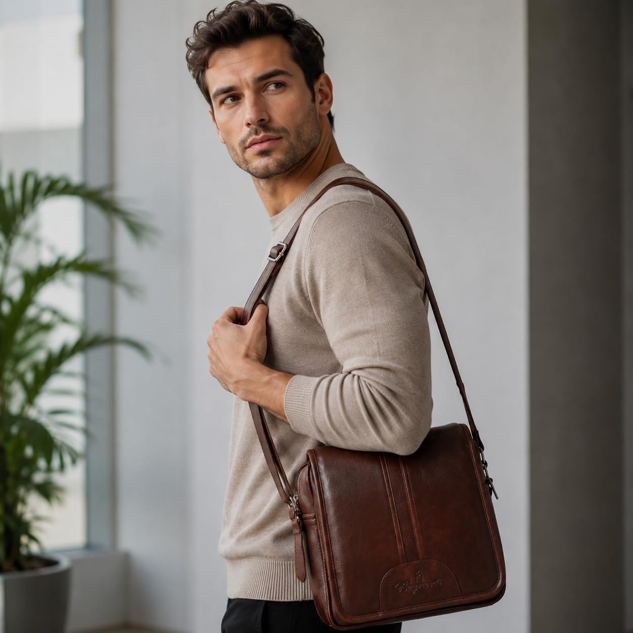 Bagneeds Messenger Bag for Office College & Travel | Premium Crossbody Sling Bag | Multi-Compartment Shoulder Bag for Mobile Tablet Books & Daily Essentials | Stylish Casual Side Bag Brown 2