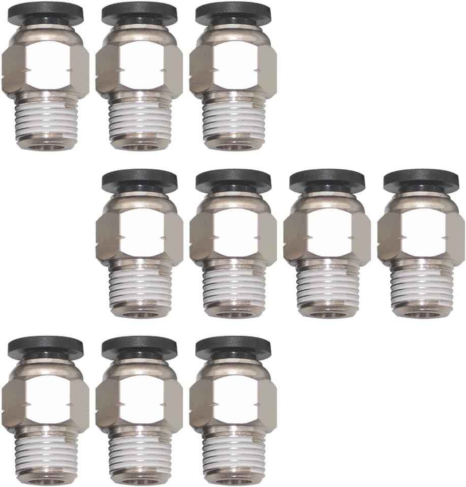 Pneumatic Push to Connect Air Fittings 3/8" OD Tube to 1/4"NPT Male Thread Straight PC-3/8-N2 (Pack of 10)
