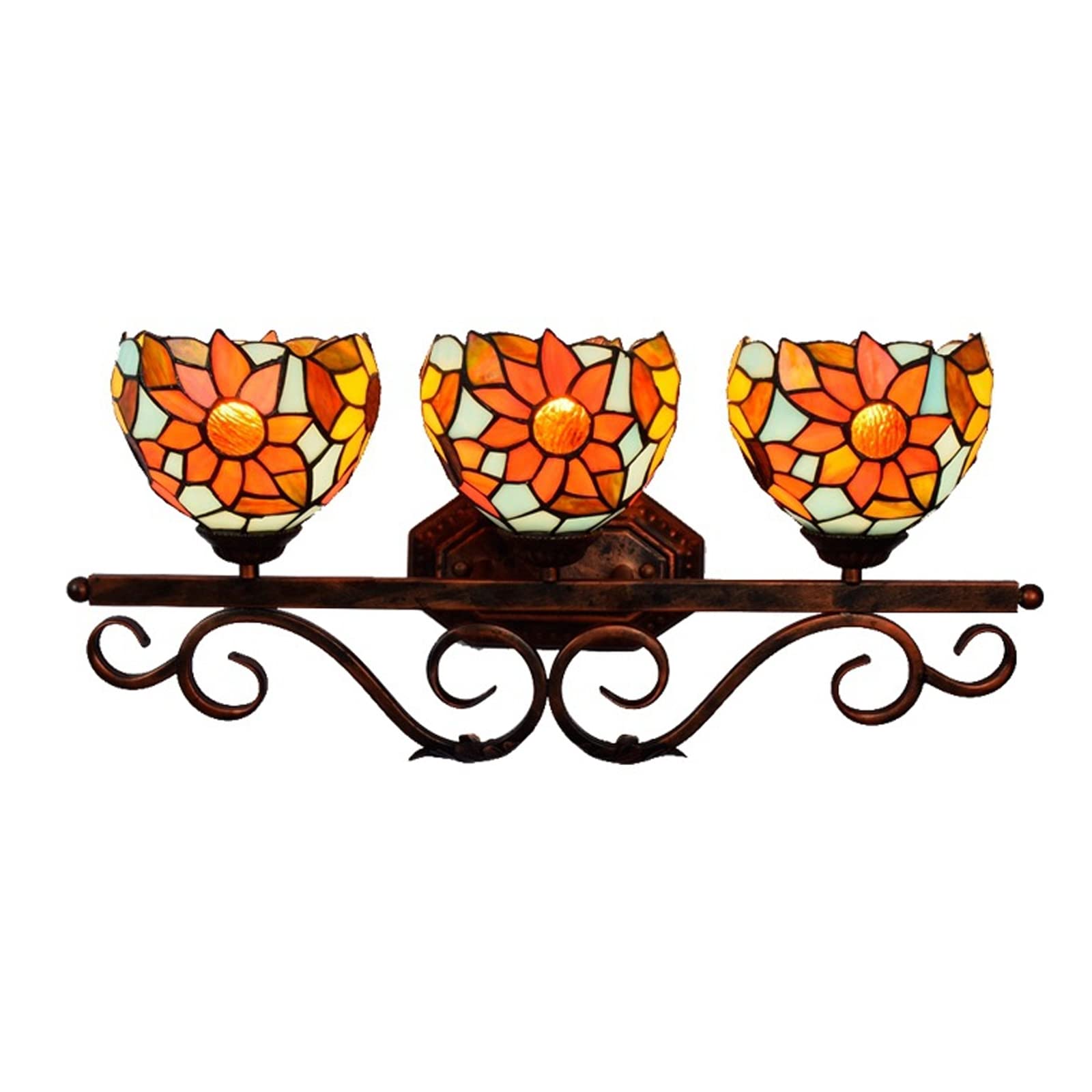 SXSCARKX European-Style Three-Head Wall Lamp Tiffany Style American Light Sunflower Stained Glass Shade for Living Room Bathroom Hallway Bar Needed