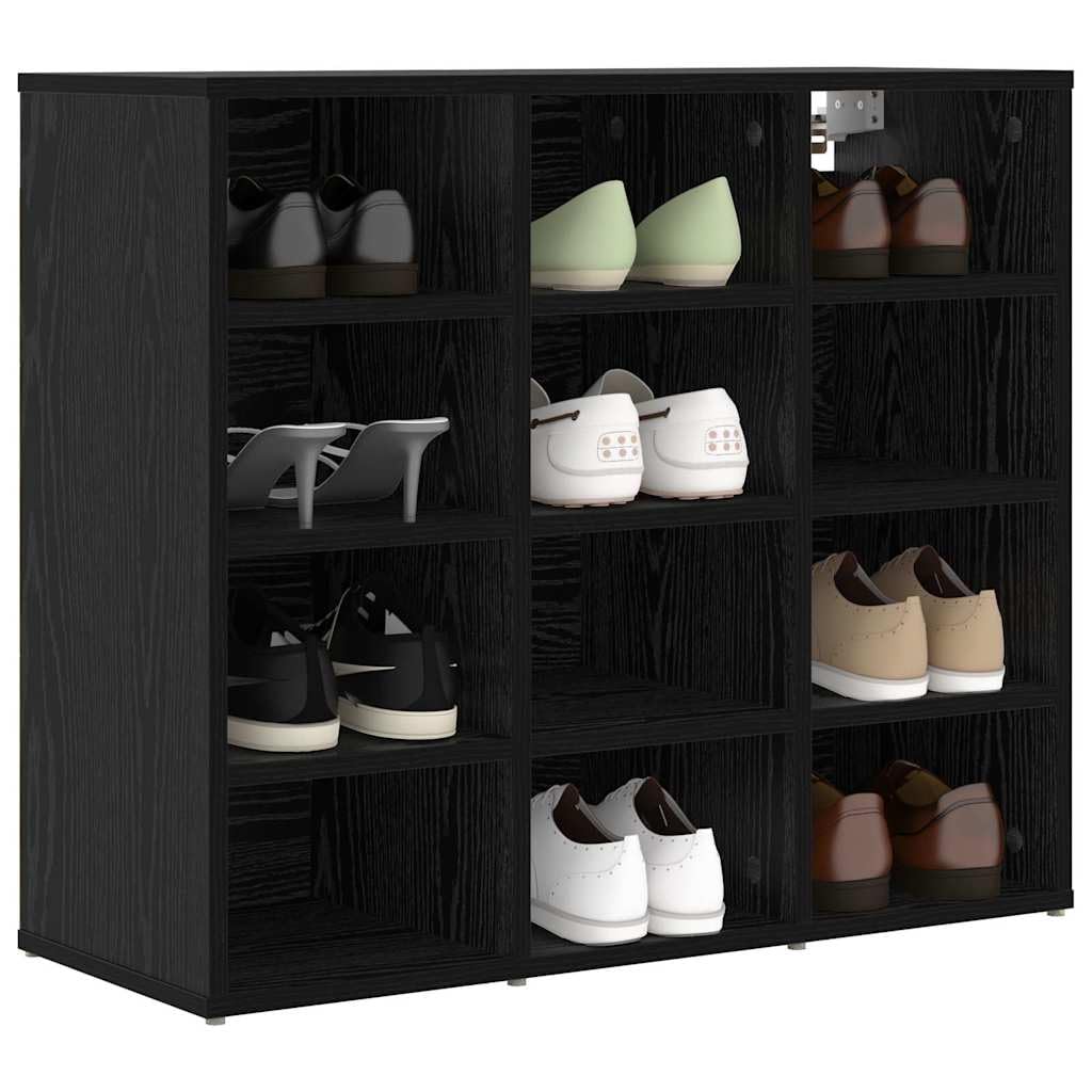 Schuhschrank mit Regal Schwarz Eichen-Optik aus Holzwerkstoff 77,5 x 30 x 67 cm mit 12 Regalbrettern, Schuhregal platzsparend, Schuhablage, Schuhständer, Schuhgestell, Schuhaufbewahrung
