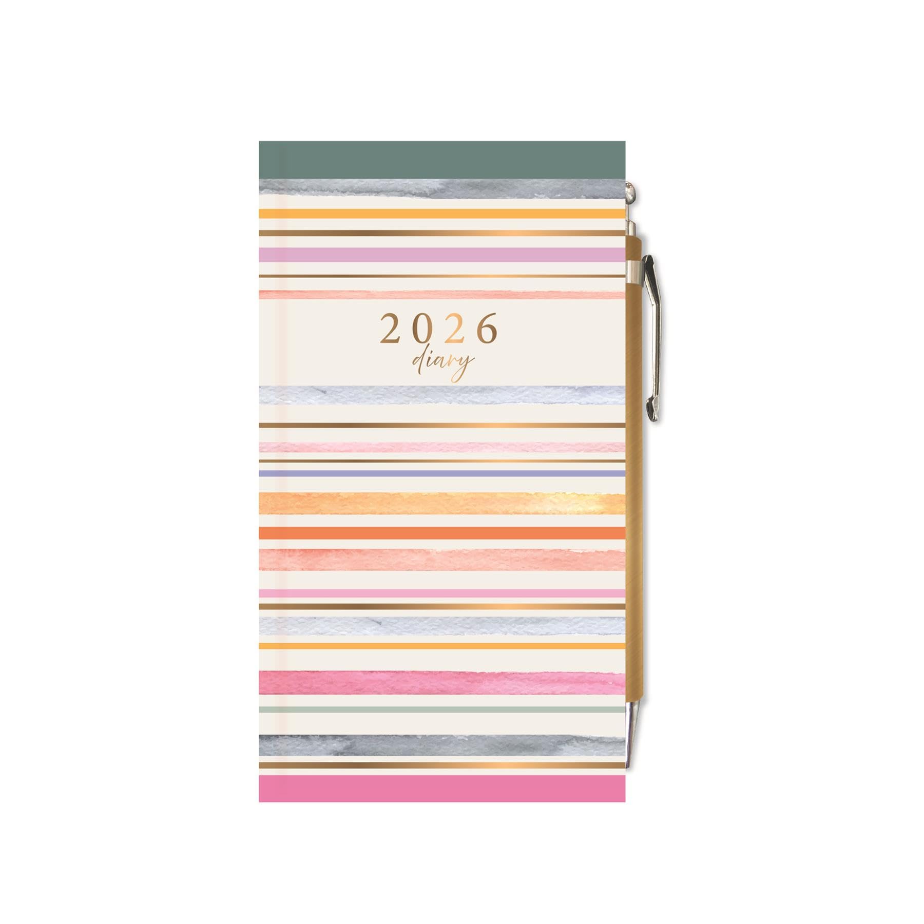 2026 Slim Pocket Diary Week to View & Pen - Brushstroke Rainbow Stripe Wallet Size Hardcover Planner - Lightweight Compact Portable Organiser Notebook - Student Travel Diary Gift