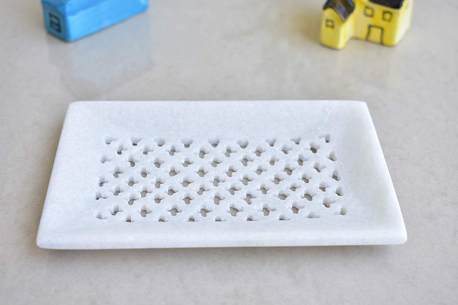 Natural White Marble Soap Dish Set of 2 | Handcrafted Bathroom & Sink Accessory