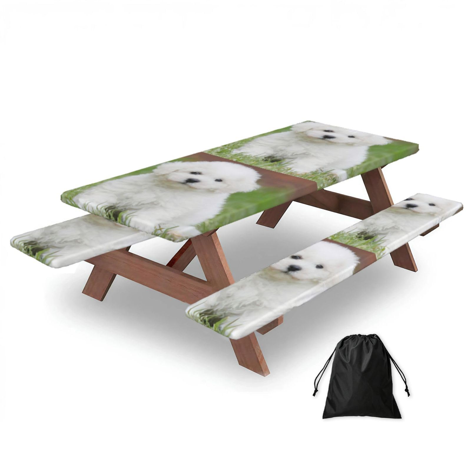 Yqxwjl Black Bichon Frise Dog Print Camping Essentials Waterproof Camping Table And Bench Cover With Drawstring Bag 183 Cm