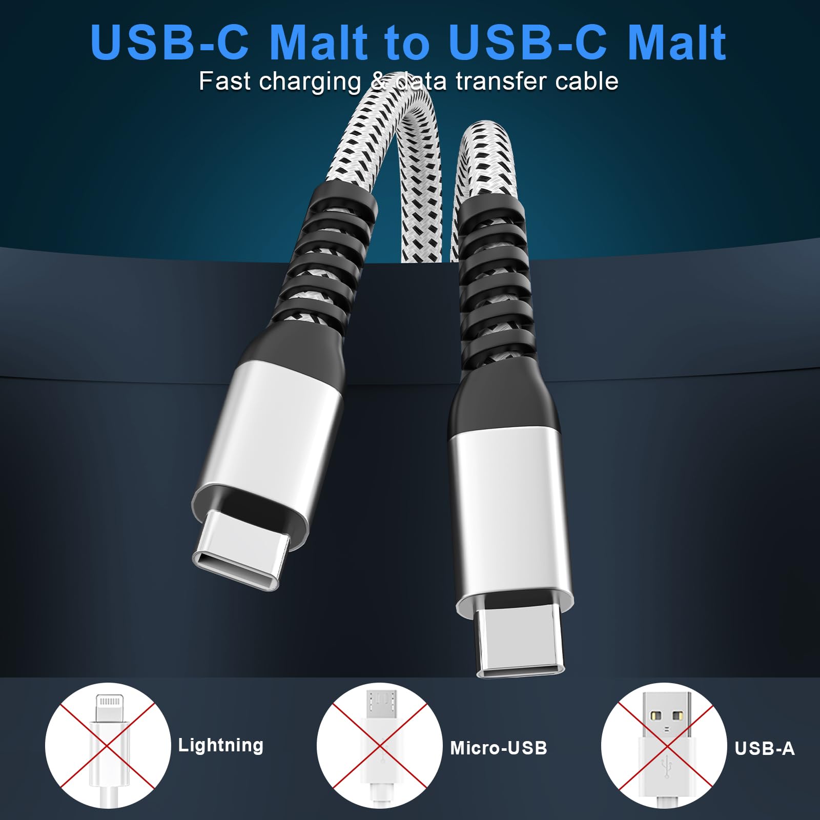 Cavo USB C a USB C da 60 W (confezione da 3 da 1,8 m), 60 W USBC tipo C lungo cavo di ricarica veloce per iPhone 15 Por Max Plus/MacBook Air/Pro, iPad Pro 12.9/11/, Samsung Galaxy S23/22/21/20/Note