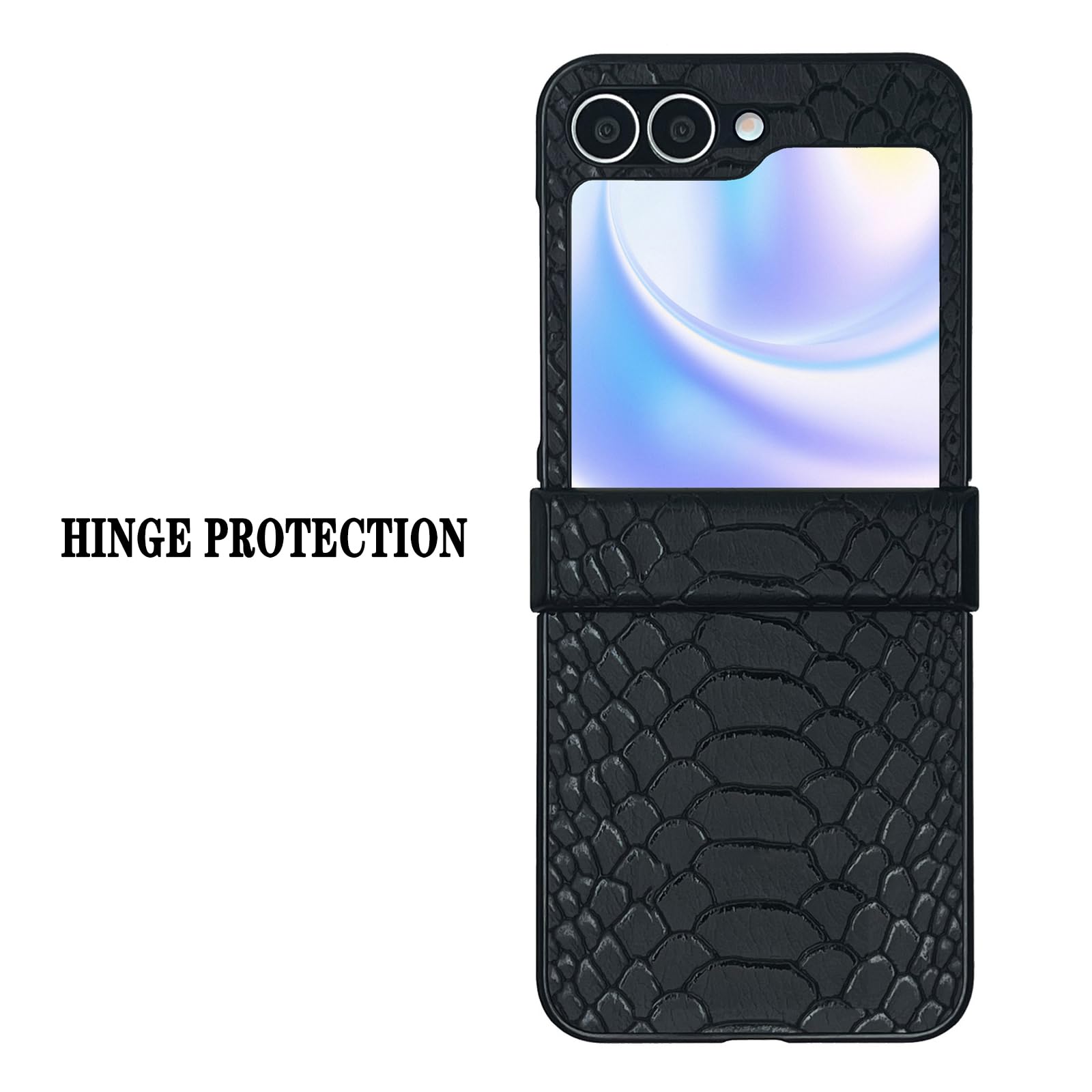 Skórzane etui do Samsung Galaxy Z Flip 6, smukłe, luksusowe etui z teksturą krokodyla, odporne na odciski palców, stylowy zawias, odporna na wstrząsy obudowa biznesowa