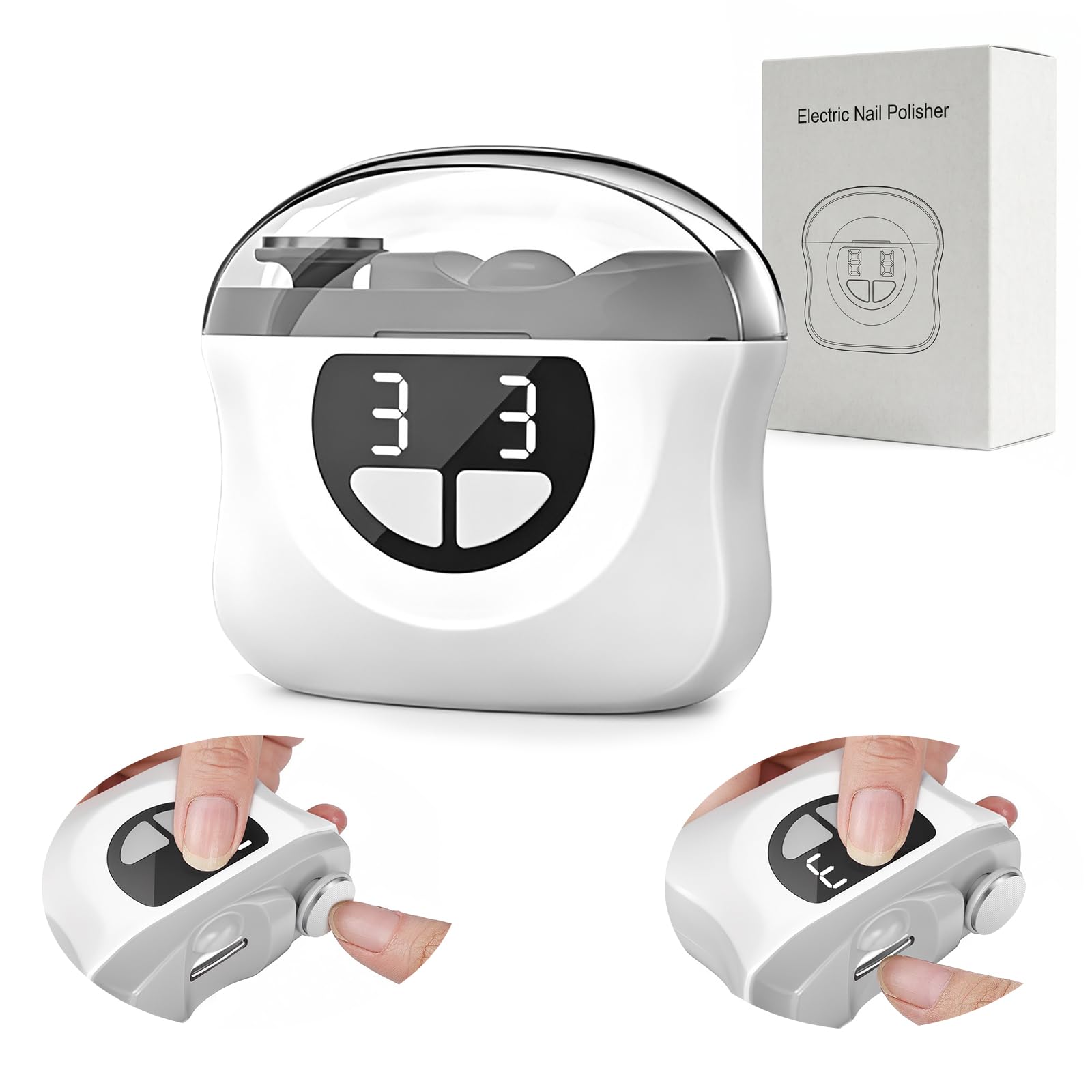 Coupe Ongle Électrique Pied et Main, 3 en 1 Lime a Ongle Electrique et Polisseuse, Coupe-ongles automatique avec à lumière LED, 3 Vitesses Faible bruit, Pour Bébés, Adultes, Personnes Âgées - Gris