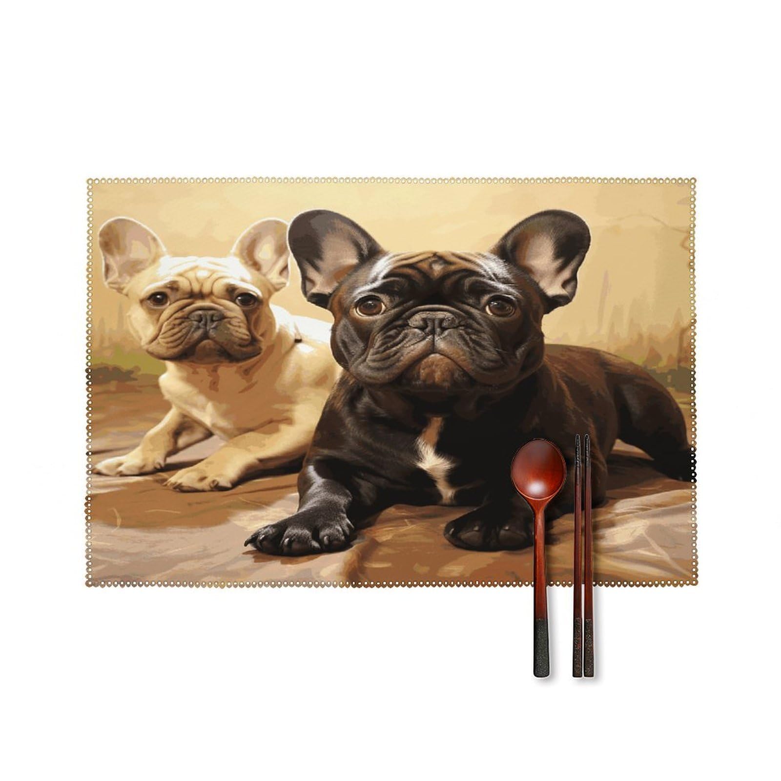 Fekiloot Style Cute French Bulldog Graphics Placemats Set Of 6,Table Mat