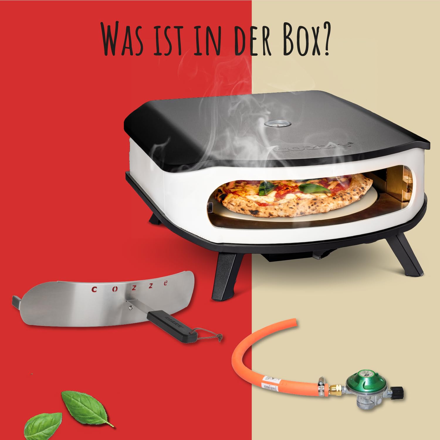 Cozze 17" Gas-Pizzaofen mit rotierendem Pizzastein, LED, 50 mbar, Ø42,5 cm, inkl. Regler & Gasschlauch