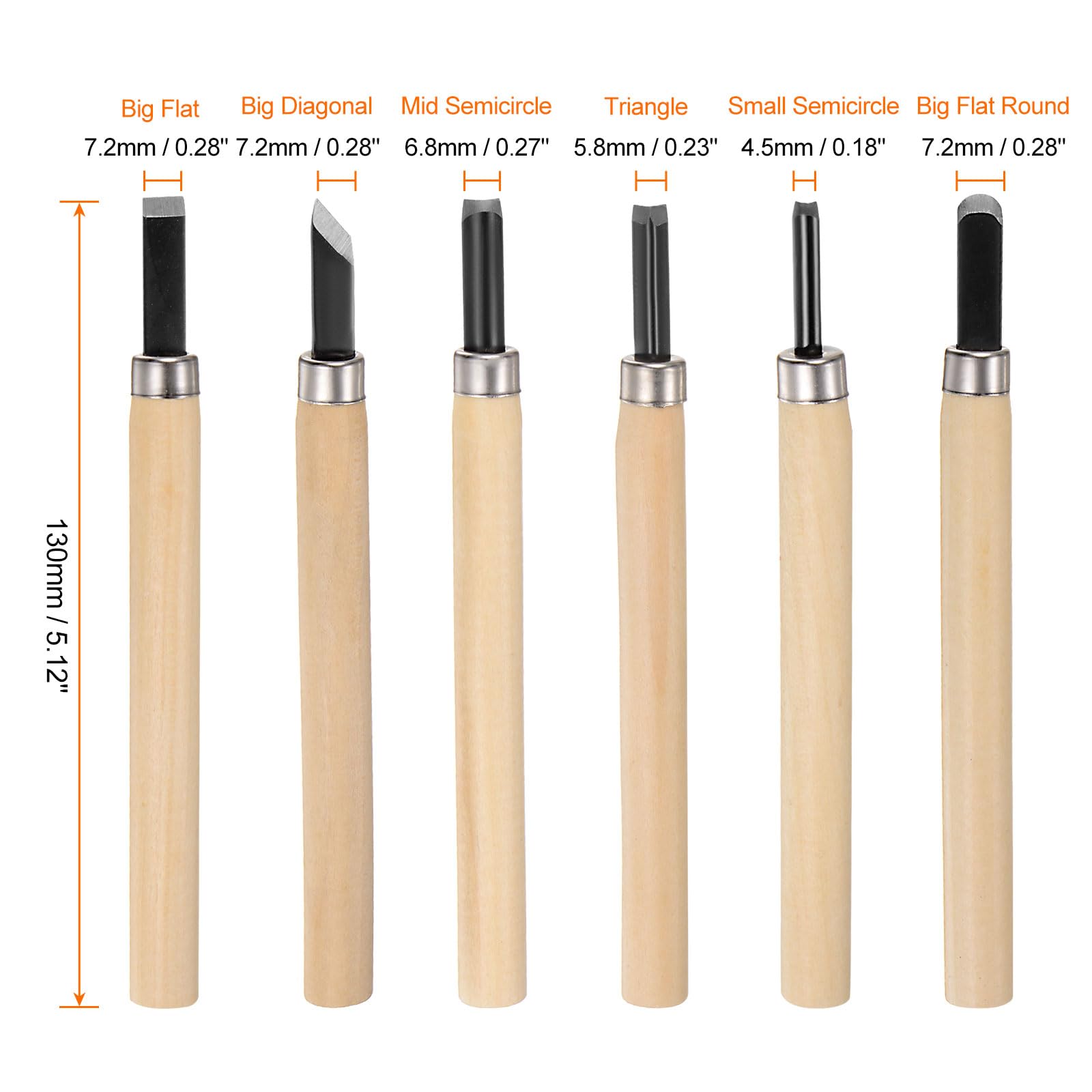 HARFINGTON 6pcs Wood Carving Knife Set Big/Mid/Small 65# Manganese Steel Hand Carving Tools Wood Chisels for Sculpting Woodworking