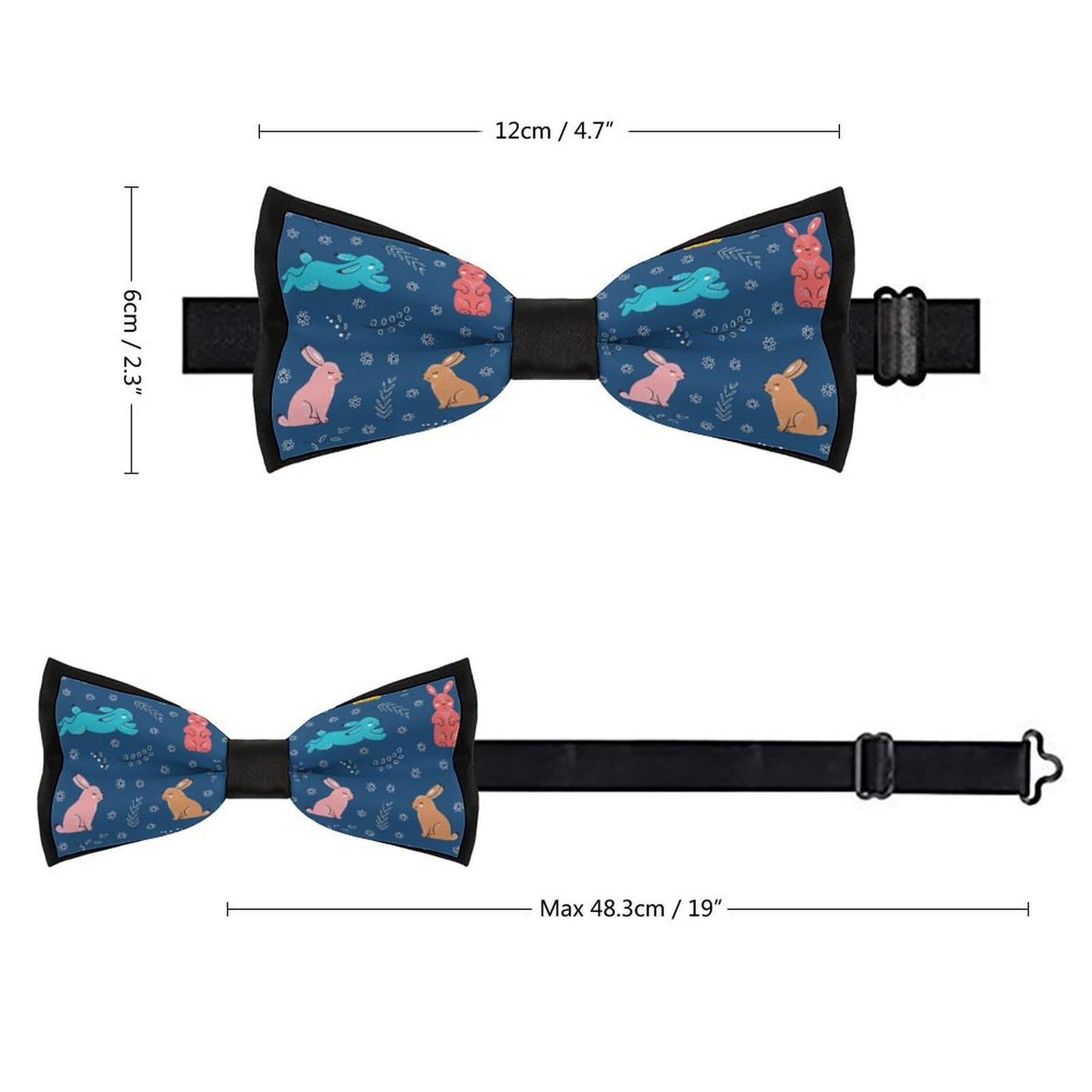 JYYAU Cute Rabbit Pattern Bow Tie Adjustable Necktie For Men Business Fashion Pre-tied Tie Neckwear Novelty Accessory For Weddings Party Festival