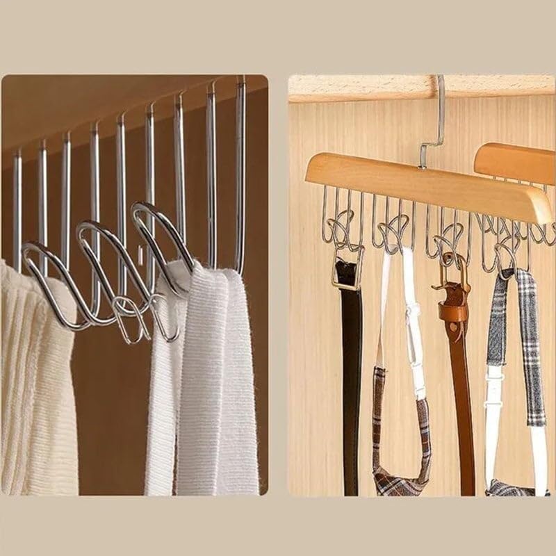 Appendiabiti In Legno Con 8 Ganci Girevoli 360° – Organizzatore Multi Gancio Per Sciarpe, Cravatte E Accessori