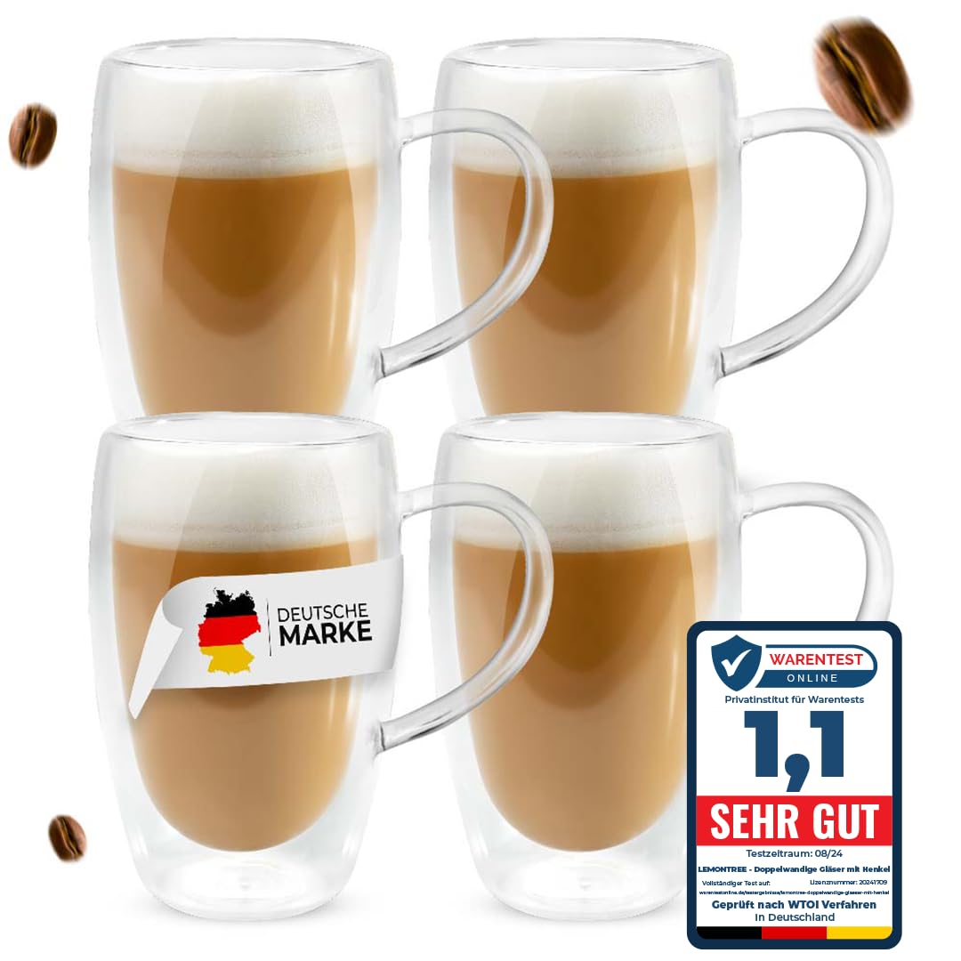 Lot De 4 Tasses Expresso 80ml Double Paroi Avec Anse - Verres Borosilicate Résistants à La Chaleur