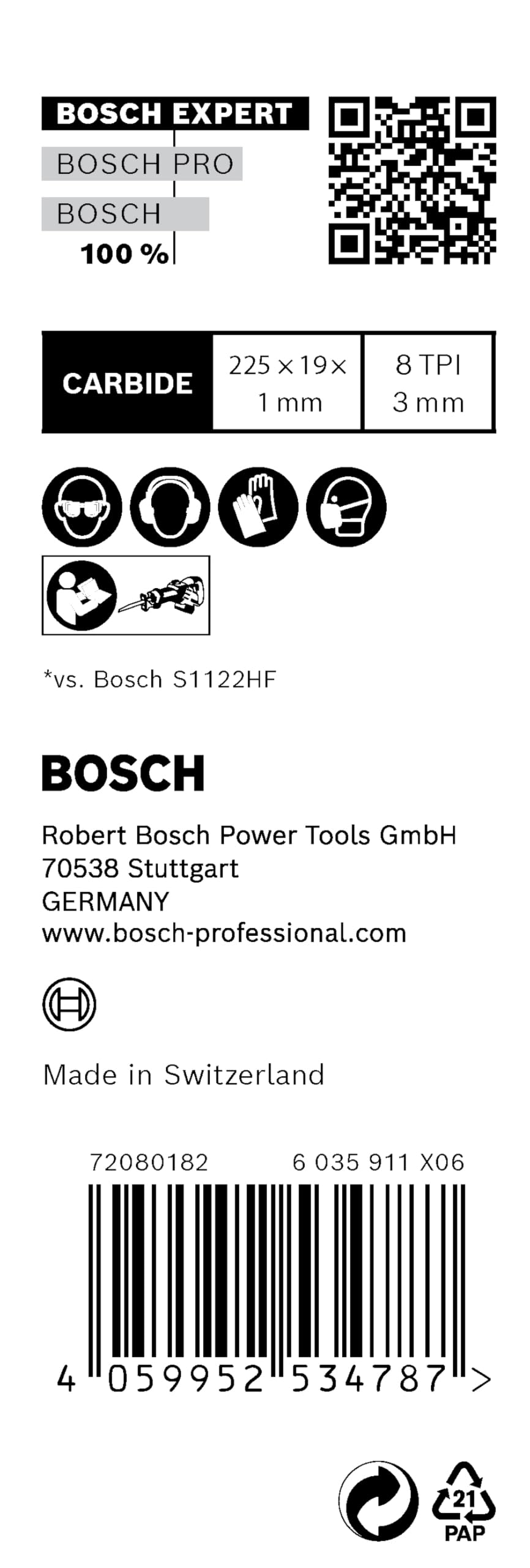 Bosch Professional 10x Hojas de sierra sable Expert `Hard Nail Pallets` S 1122 CHM (para Madera con metal duro, Longitud 225 mm, accesorios Sierra sable)