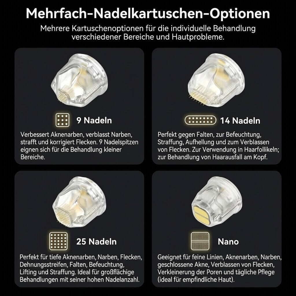 Bio Pen Q2 Beauty Pen Set mit 12 Ersatzkartuschen (5x14 Pin & 7x25 Pin), kabellos, LED Display, 5 Stufen, wiederaufladbar, kosmetisches Hautpflegegeraet fuer Gesicht Hals Koerper Zuhause Studio