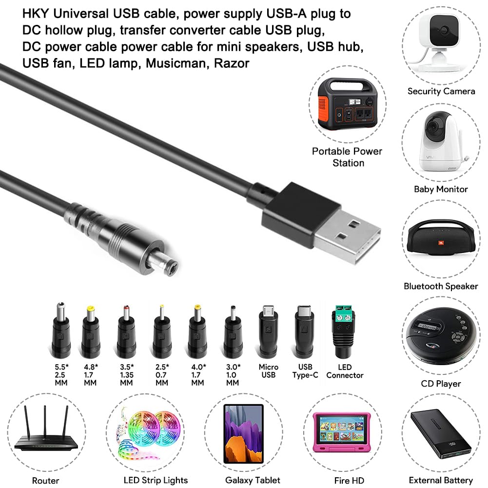 Cavo Alimentazione USB To DC 5V Con 11 Connettori - Adattatore Universale Per Router, Luci LED, Telecamere, Ventole E Altro - 3