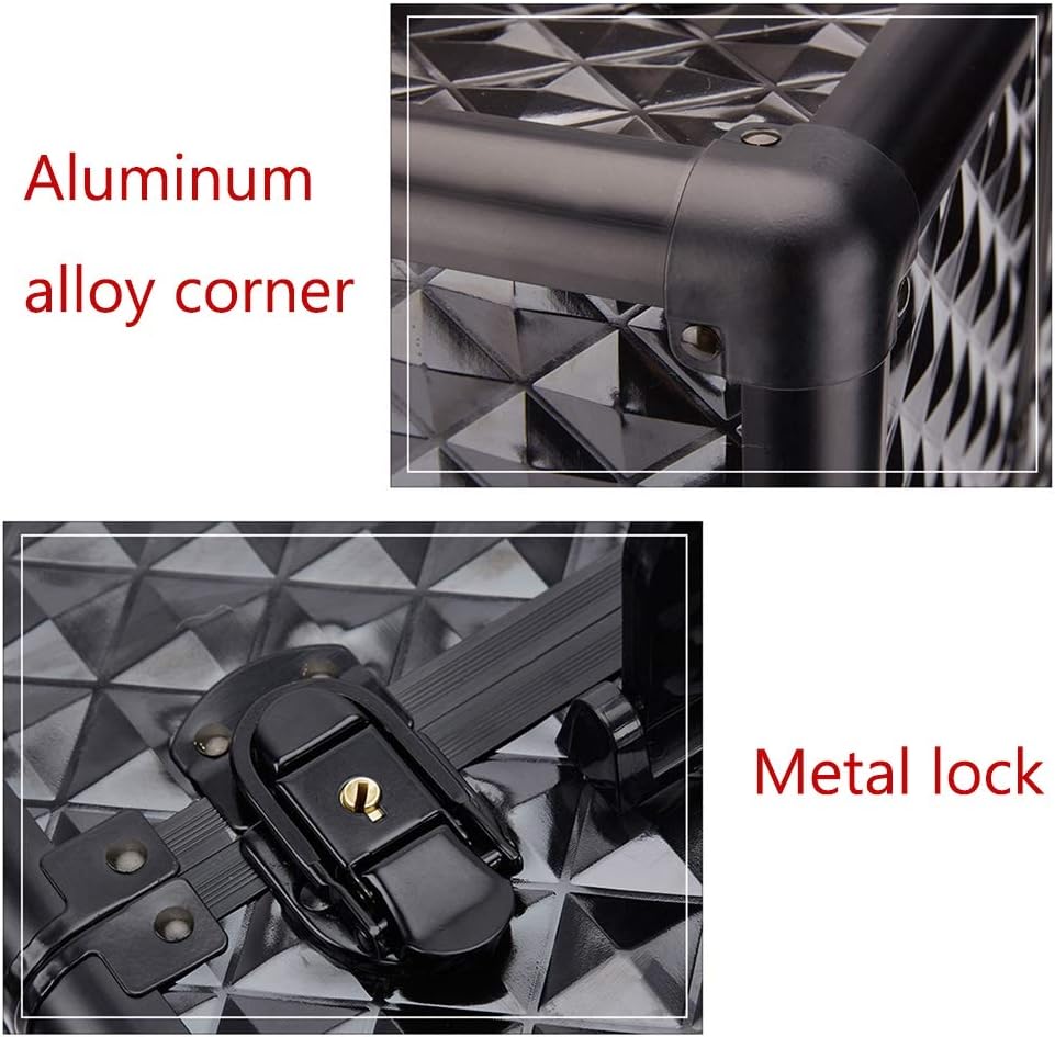 Aluminum Frame Trolley Cosmetic case Diamond Pattern High capacity with 4 Removable Universal Wheels Cosmetic Box,4 (2)