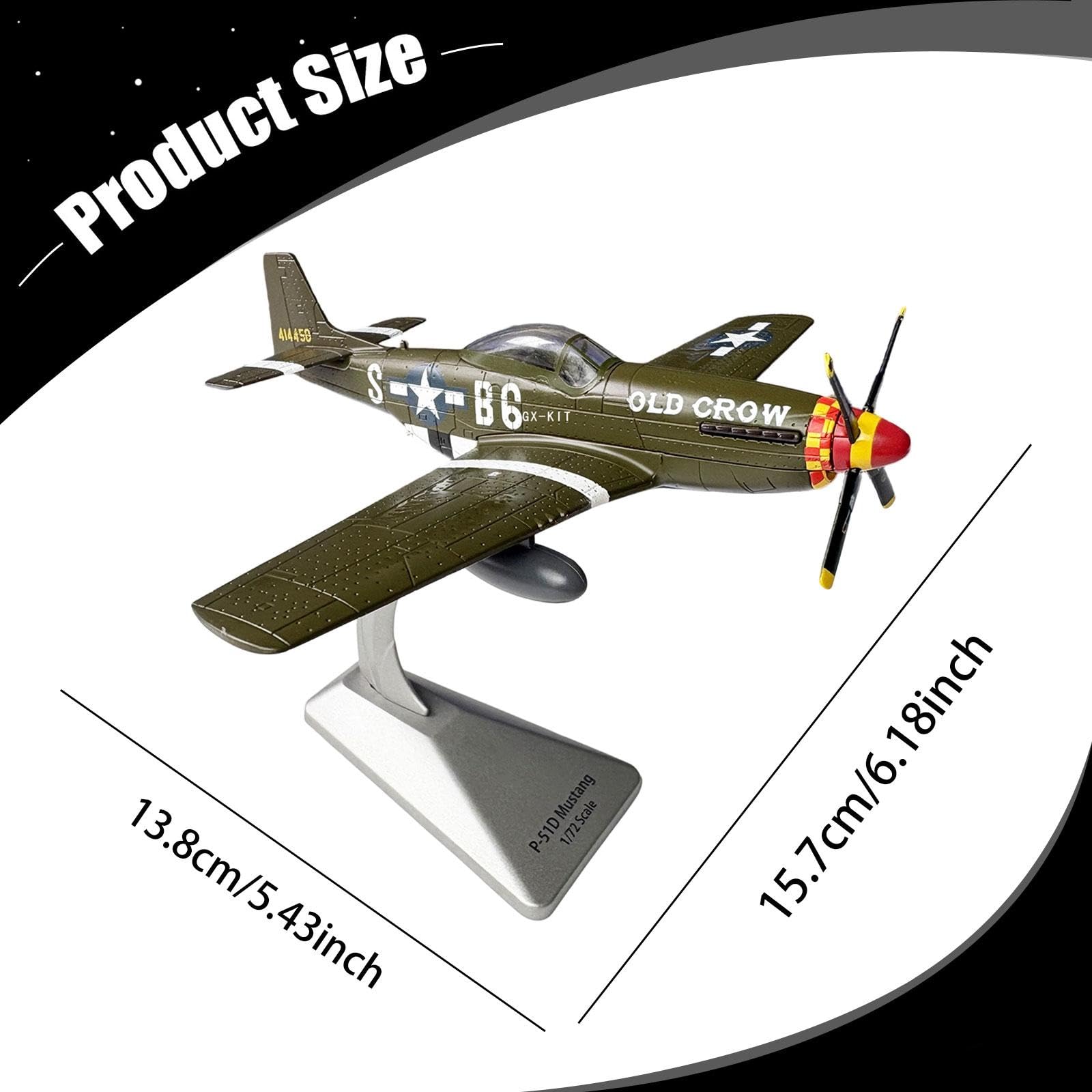 Modellino di Aereo da Combattimento P51D in 1/72 con Base, Ideale per Decorare casa, Mobile TV, Camera da Letto e scrivania.