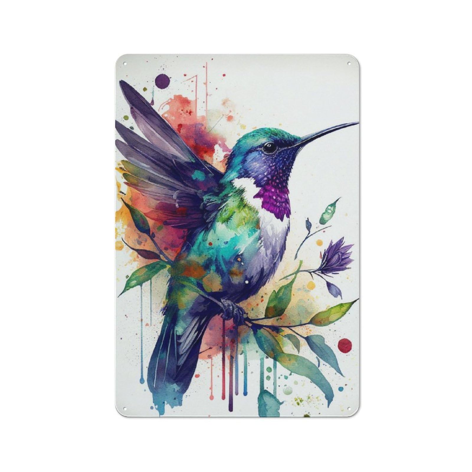 Junmoney Hummingbird Watercolor Bir For Garden Room Or Summerhouse, Rustic Tin Sign 30X20cm, Tin Sign Wall Decor For Garden Rooms And Summerhouses
