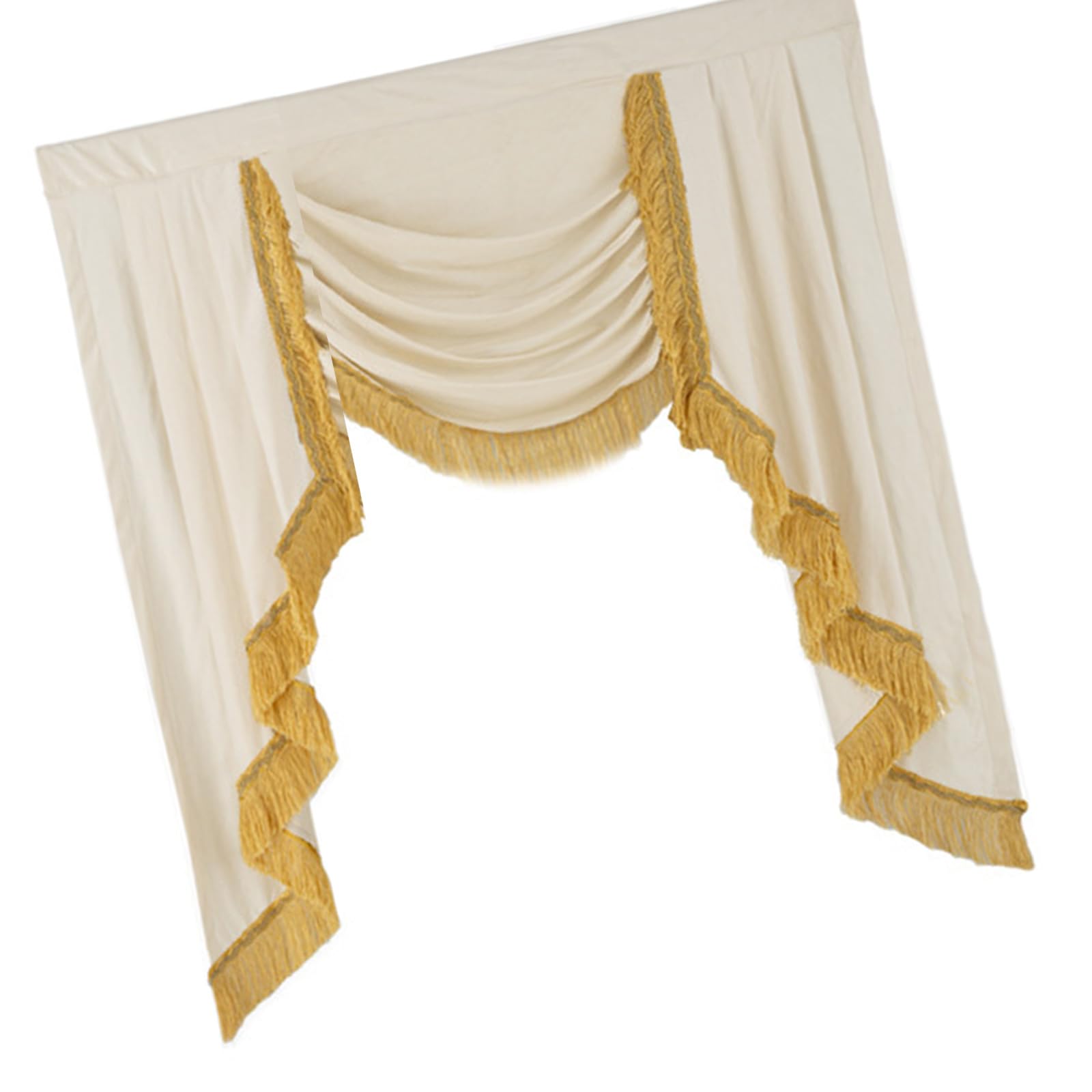 Elnwnnkc Luxurious Rippled Effect Valance Curtains Fringe Embellishment Heat Insulation Dustproof Drapes Living Room Curtains