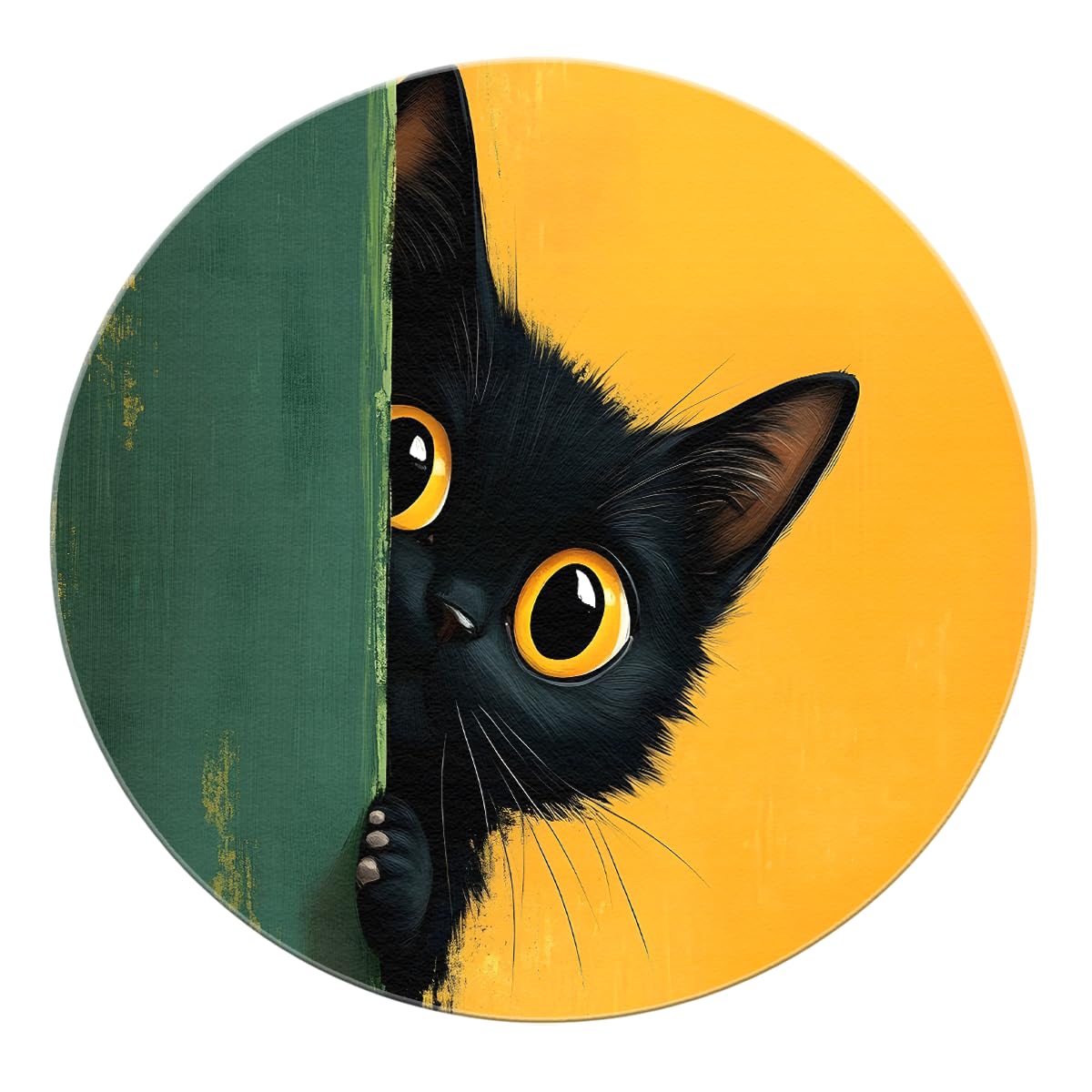 Tapis Rond pour Chat Joueur 80cm Tapis Jaunes Verts Animaux Mignons pour Chambre de bébé Rug à Poil Bas Lavable Tapis antidérapant pour Le Salon d’entrée