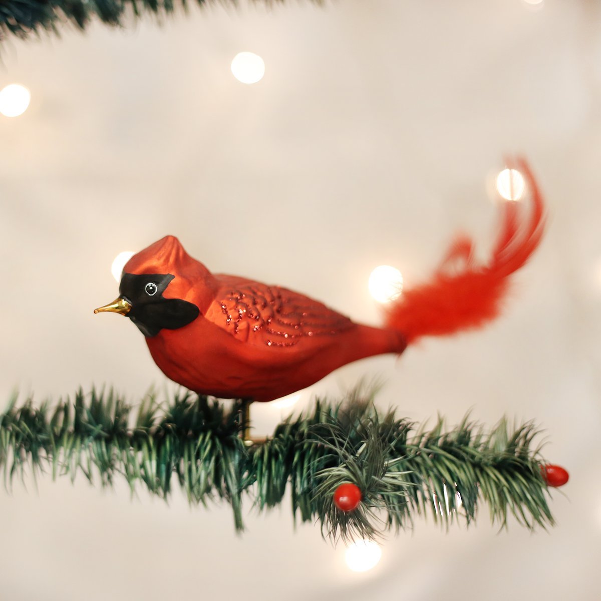 Old World Christmas Adorno Grande de Cristal soplado Cardenal Rojo