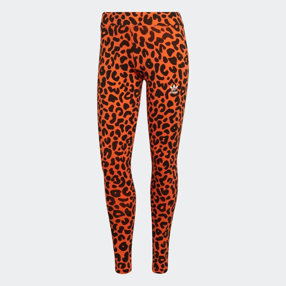 Adidas Women's Leopard Print Full Tights, True Orange/Black