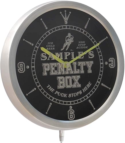 Miniatura 2 de ADVPRO ncqt-tm Personalizado Nombre Hockey Penatly Box Bar Cerveza Neon Sign LED Reloj de Pared
